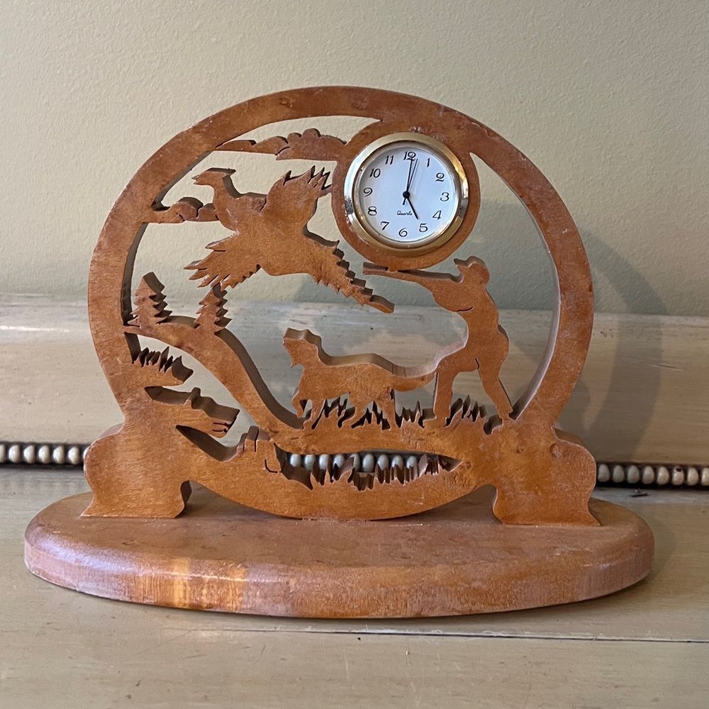 Carved Wood Hunting Clock